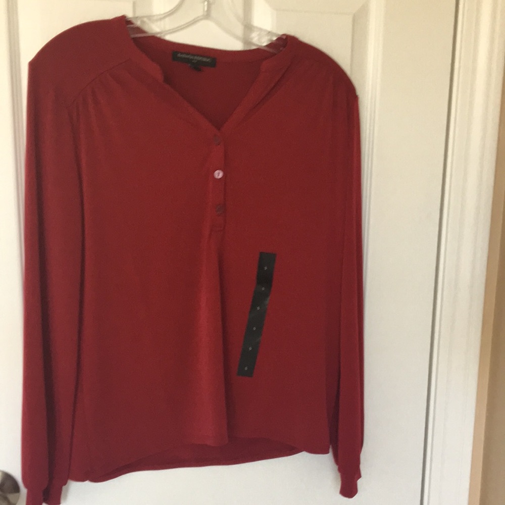 Red button front blouse
